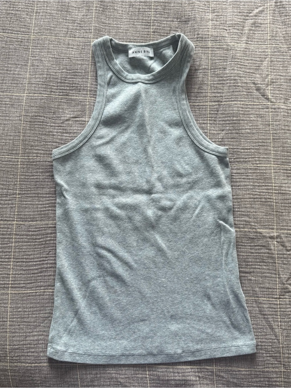 Anine Bing Ribbed Racerback Tank in Light Grey